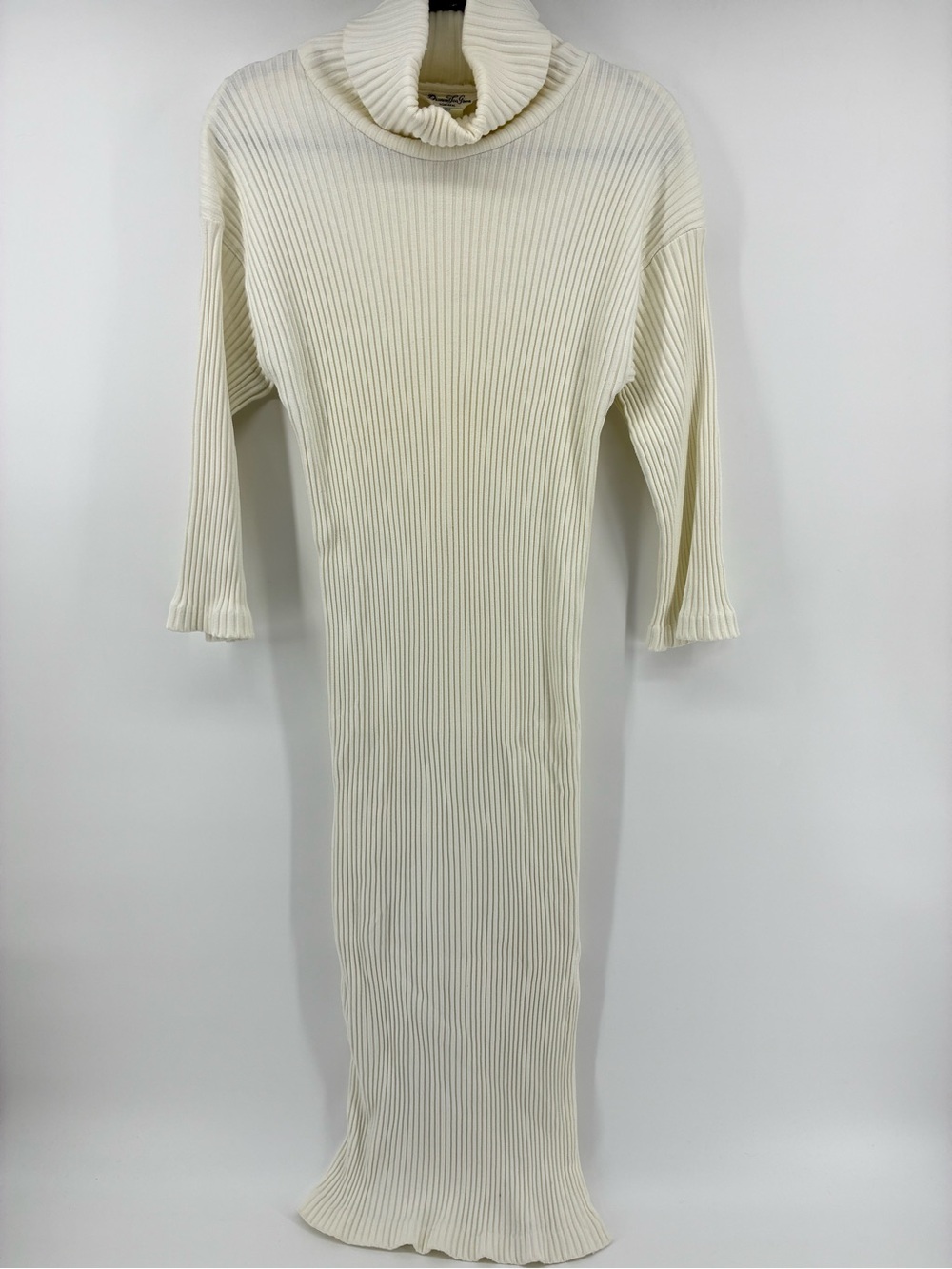 Vintage Turtleneck Ribbed Midi Dress in Cream Union Made